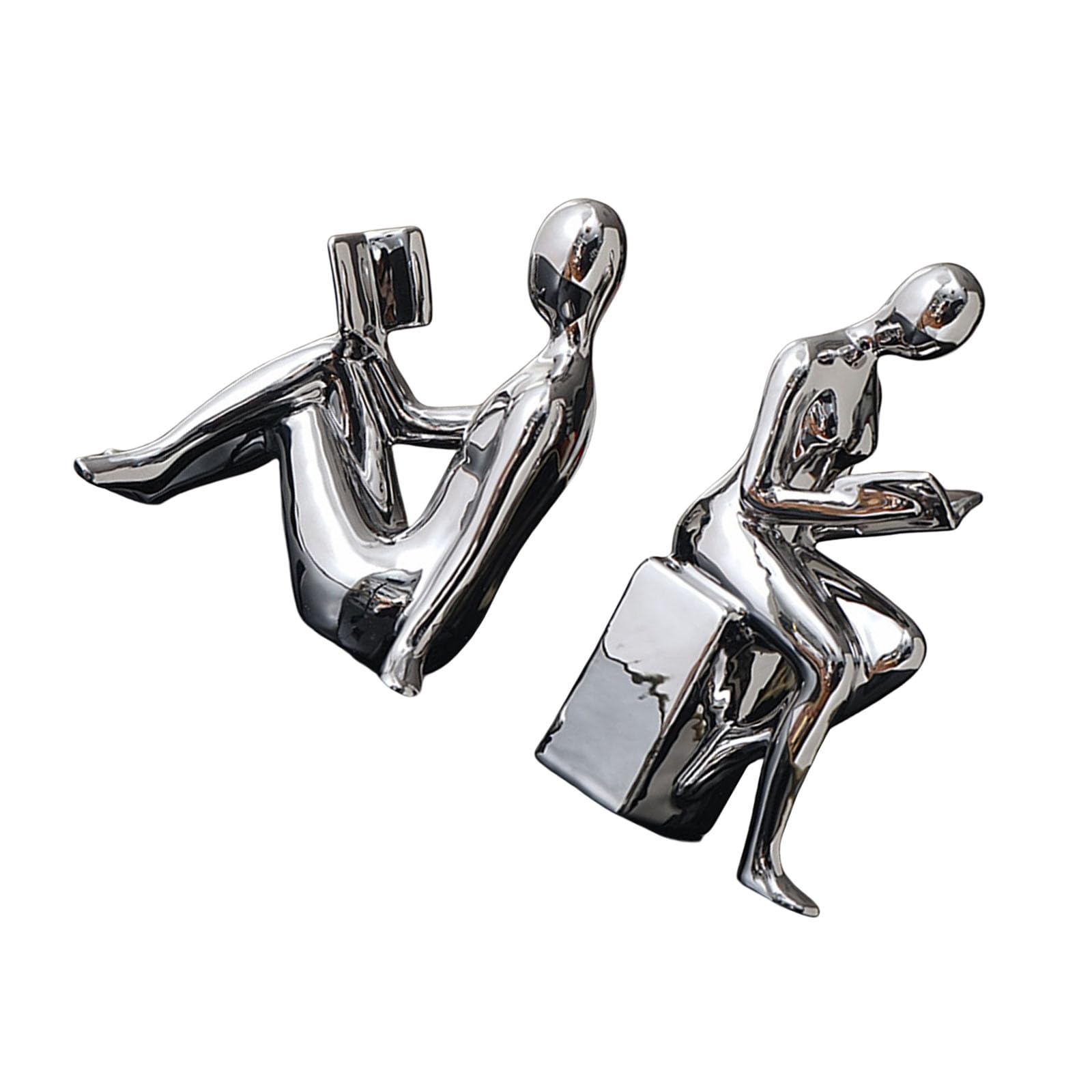 Xjdzineq Sophisticated Abstract Bookend Figures for Home Library and Decoration Durability Electroplated Ceramic Statue Elegant Bookend Statue