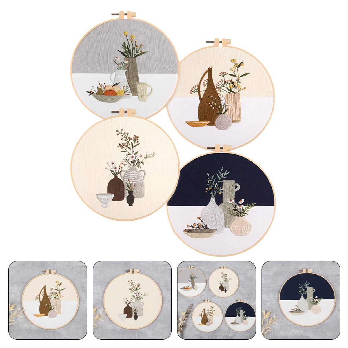 DOITOOL Kit de Bordado DIY 4 Sets Hilo de Bordar para Adornos y Manualidades, Adecuado para Actividades Familiares y Principiantes