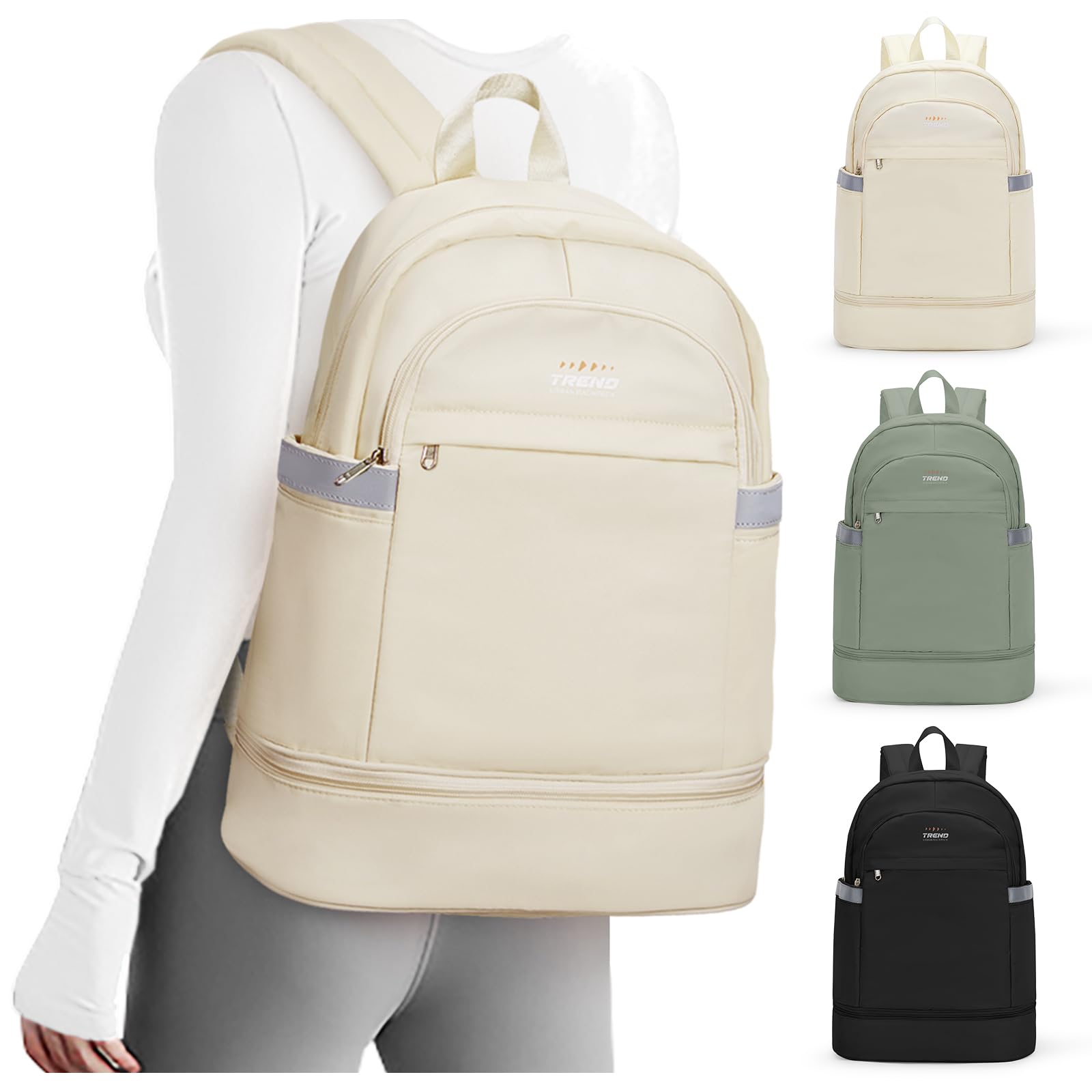 coofay Gym Backpack For Women Men Dance Sports Backpack With Shoe Compartment Waterproof Travel Backpacks Gym Bag Beige