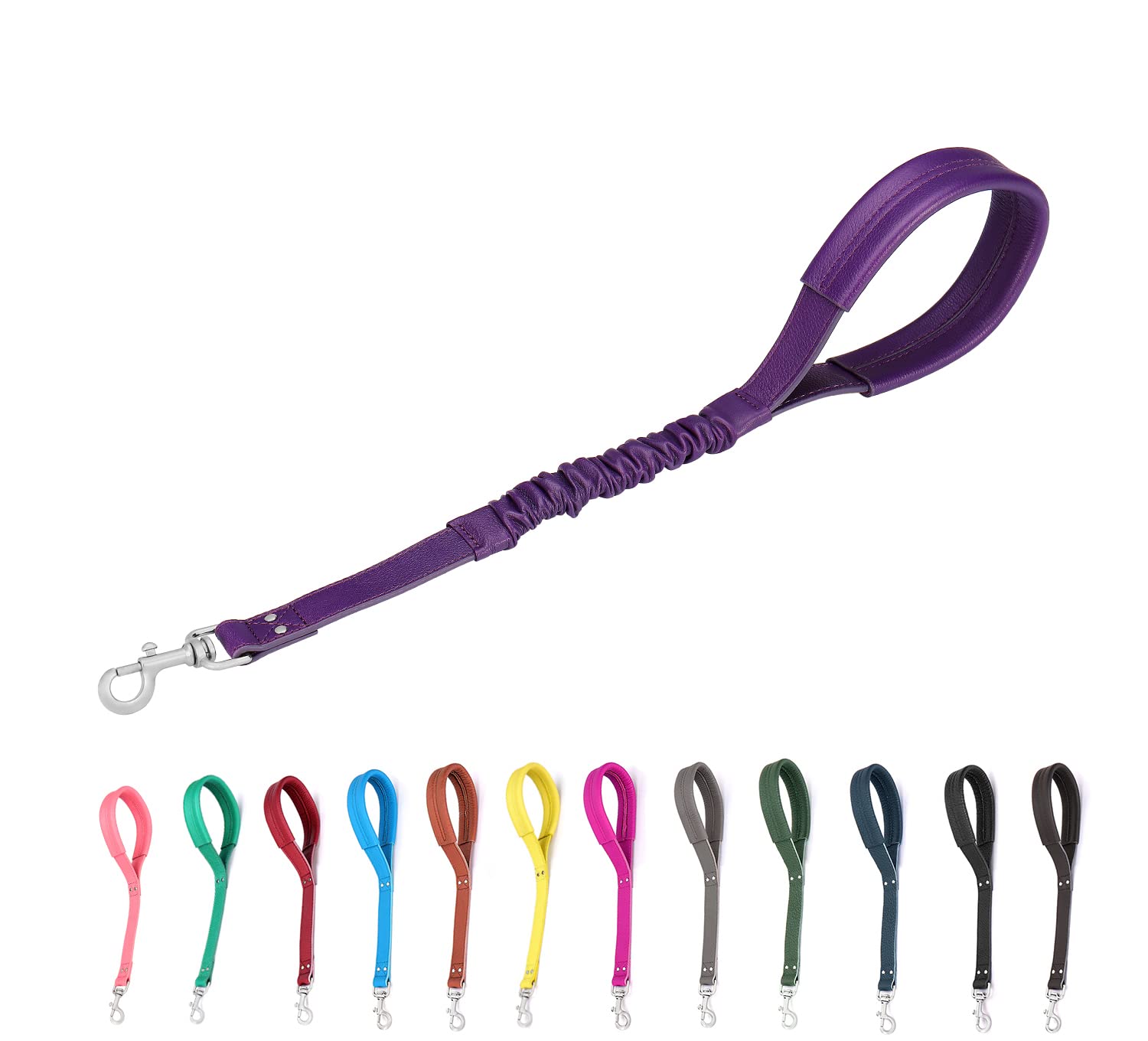 Compuda 18 Inch Short Dog Leash, Leather Bungee Short Leash for Dog