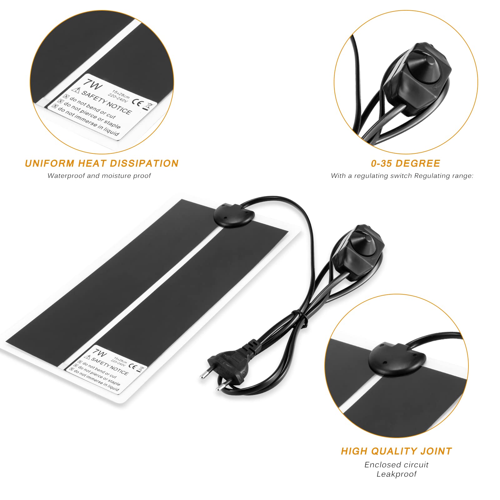 Tappetino Riscaldante Per Rettili TIEMORE 5W-45W - Termostato Incorporato Per Terrario