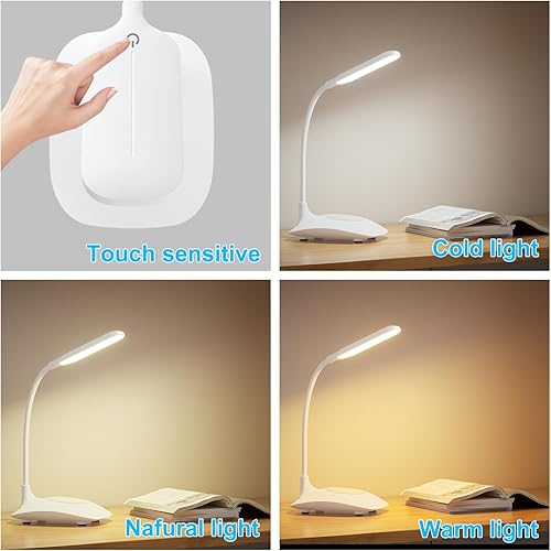 Miniatura 5 de Lámpara de escritorio LED con carga inalámbrica, control táctil, luz de oficina regulable, cuidado de los ojos, lámpara de mesa de cuello de cisne