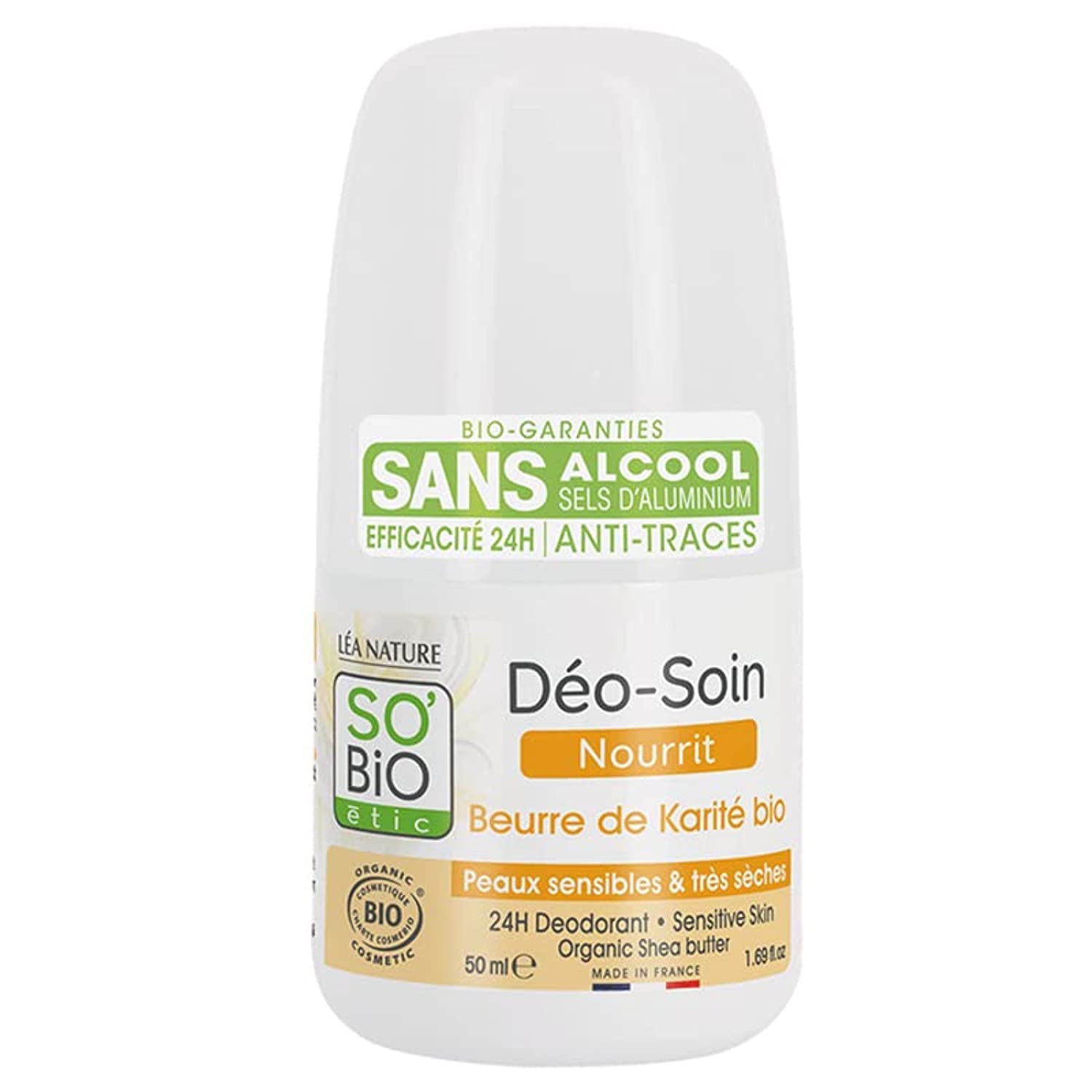 SOBIO Sio bio etic certified organic 24 hour deodorant roll with argan oil for dry skin 50 milliliters | Long Lasting Freshness | Aluminum free | Alcohol Free | Paraben Free | Dermatologically Tested