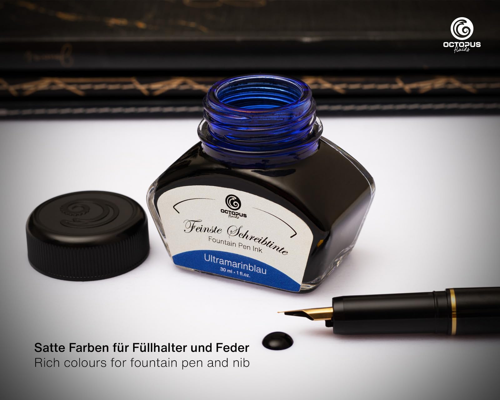 Octopus Schreibtinte Moosgrün, Ultramarinblau, Aubergine, Füllhaltertinte im Tintenglas mit Konverter, Geschenkset Schreibtinte für Füller und Feder, Tinte zum Schreiben und Malen, 3 x 30 ml