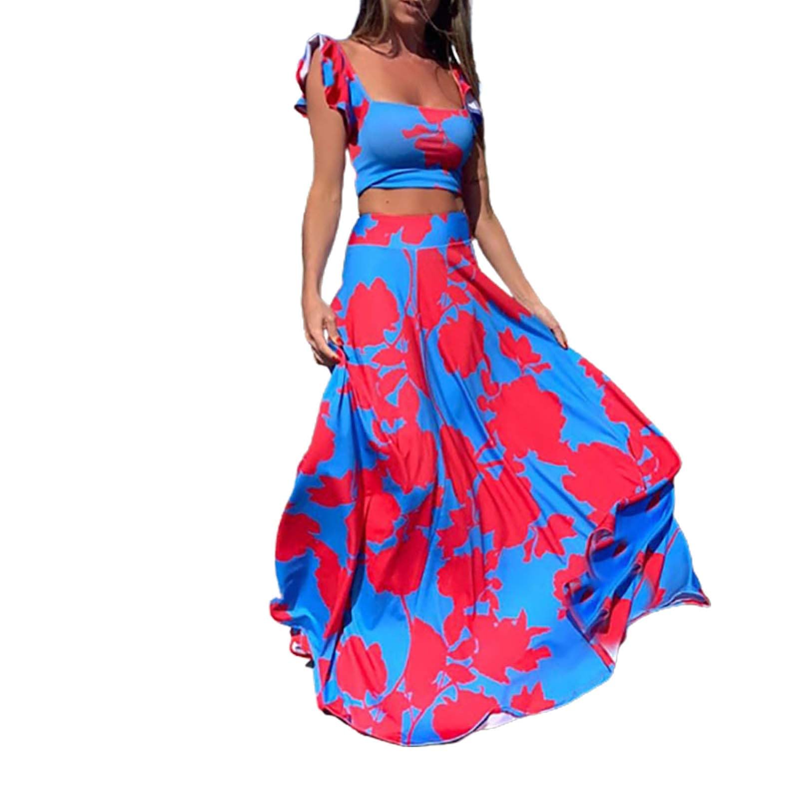 Mini robe rose bustier chic et robe d'impression numérique bleue pour femmes - 5