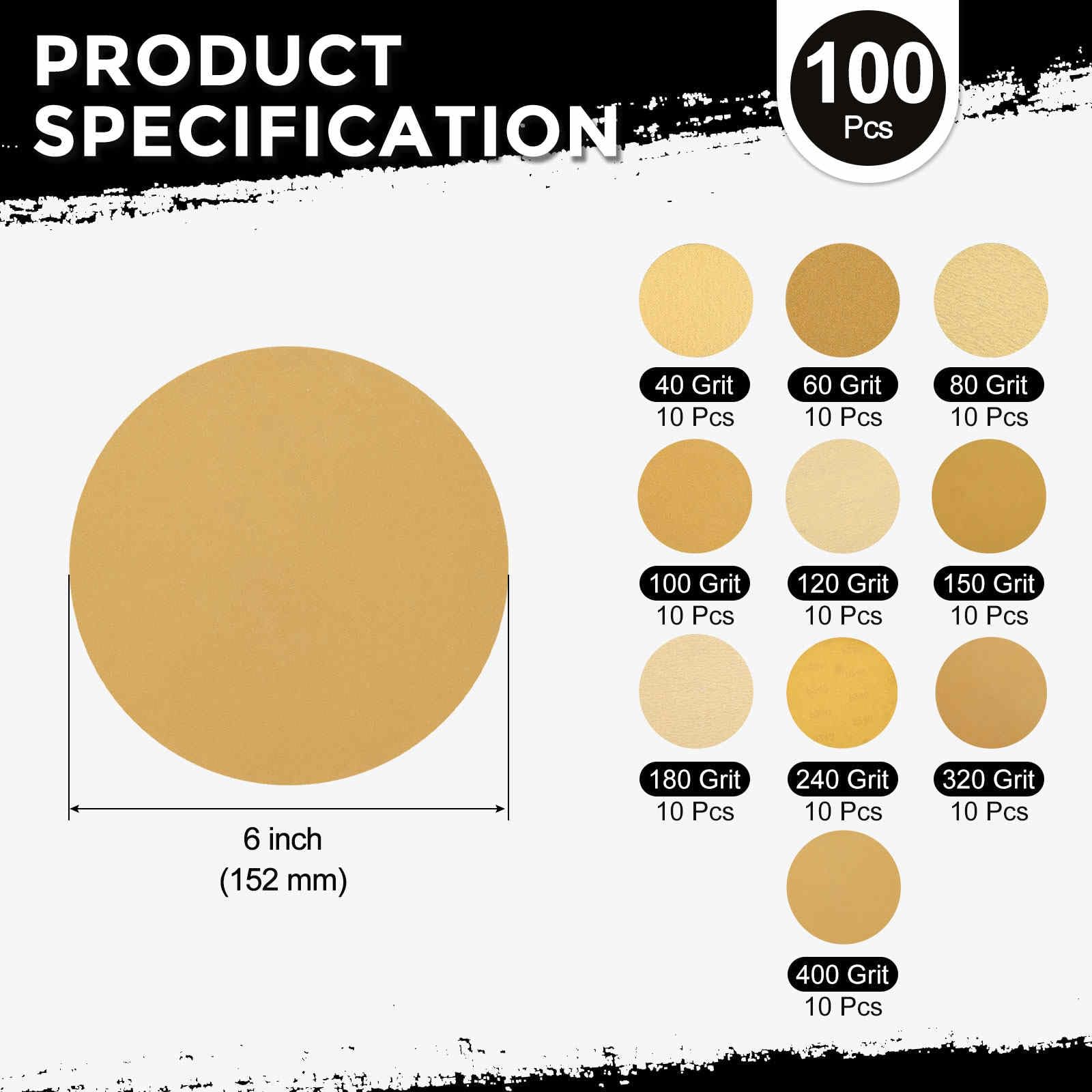 100 Pc Dischi Di Levigatura 152 Mm Carta Vetrata Orbitale Giallo