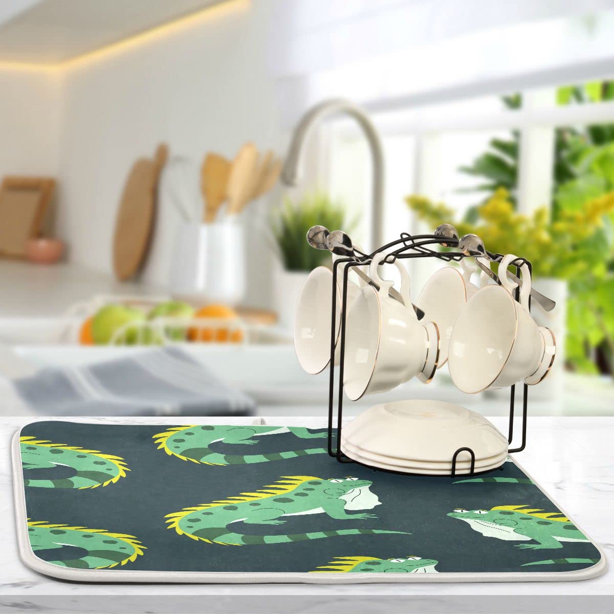 Cucina piatto asciugatura Mat Assorbente acqua Stoviglie Pad Protettivo Doppio lato Uso Piatti Rack Mat 45,7x61 cm Zucca su sfondo bianco