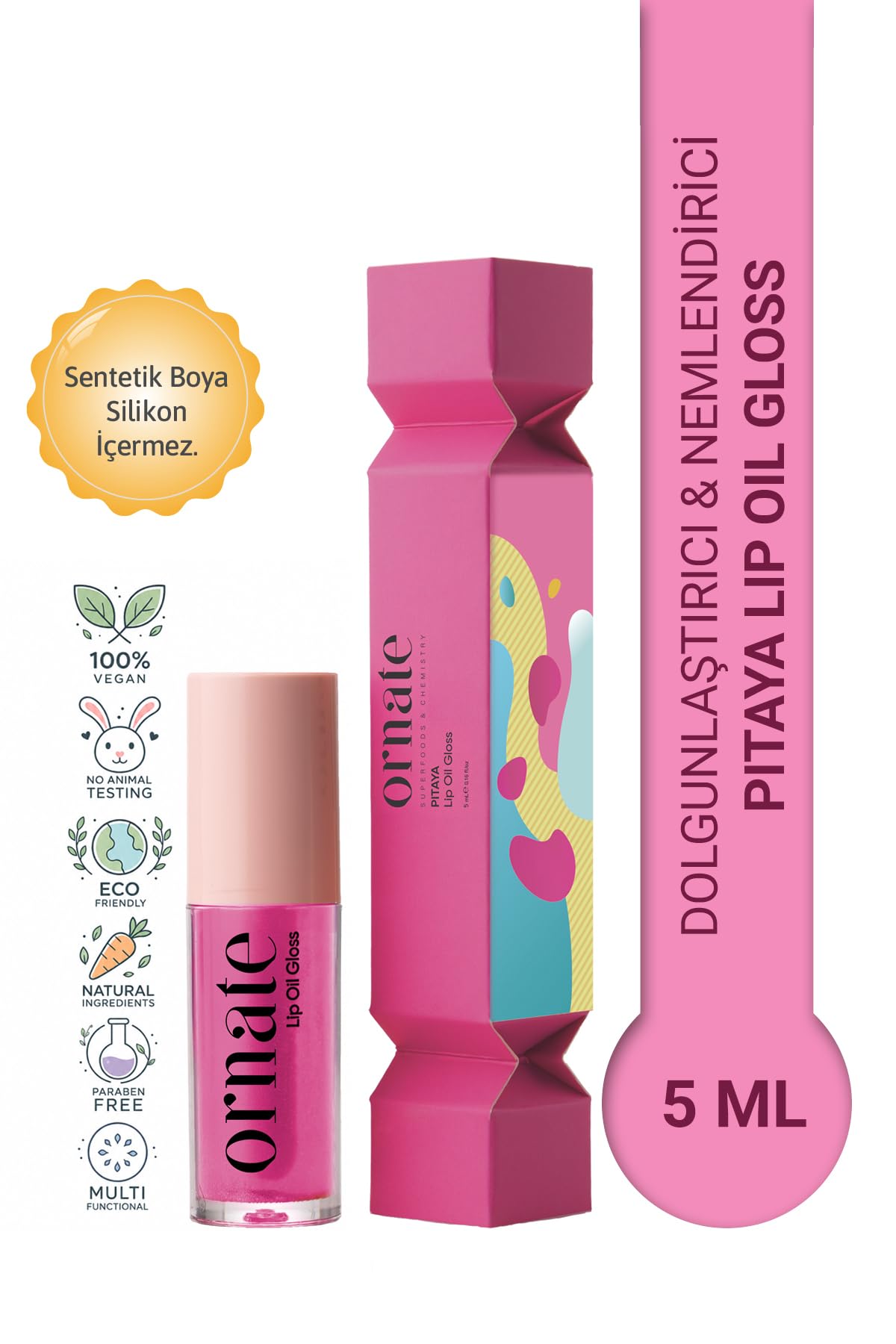 Ornate Original Lip Oil Gloss Dolgunlaştırıcı Efekt, Nemlendirici, Parlatıcı Dudak Yağı Balmı Vanilya 5 ml