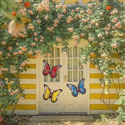 QMCAHCE Large Metal Butterfly Wall Decor 3Pack 3D Iron Art Sculpture Butterfly Decoration for Indoor and Outdoor, Patio, Fence, Garden, Yard, Bedroom, Living Room
