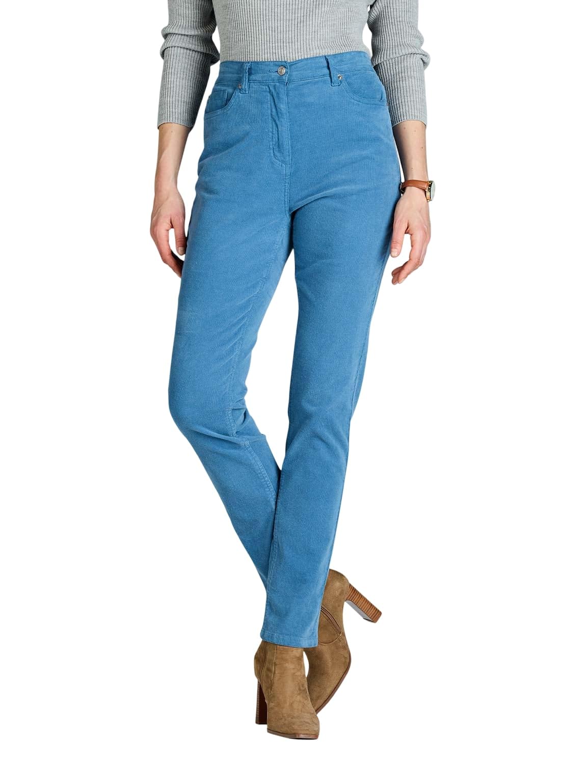 Amber Ladies Jeans with Elasticated Back Waist Jeans for Women Stretch Cord Blue 18 Extra Short