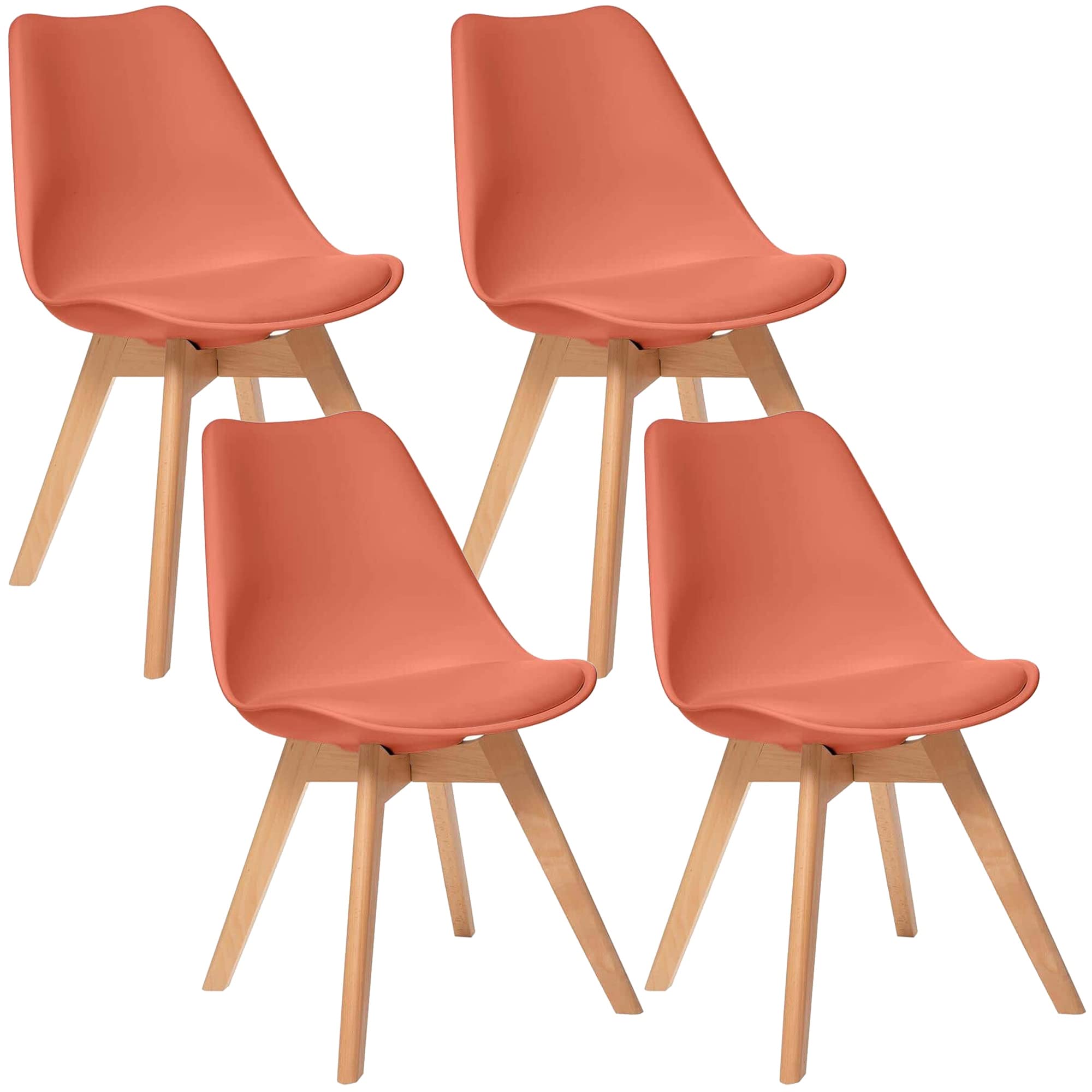 WELL HOME MOBILIARIO & DECORACIÓN Conjunto de 4 sillas en Color Terracota con Patas de Haya, L 48 x P 55 x H 81 cm, 44x51x86