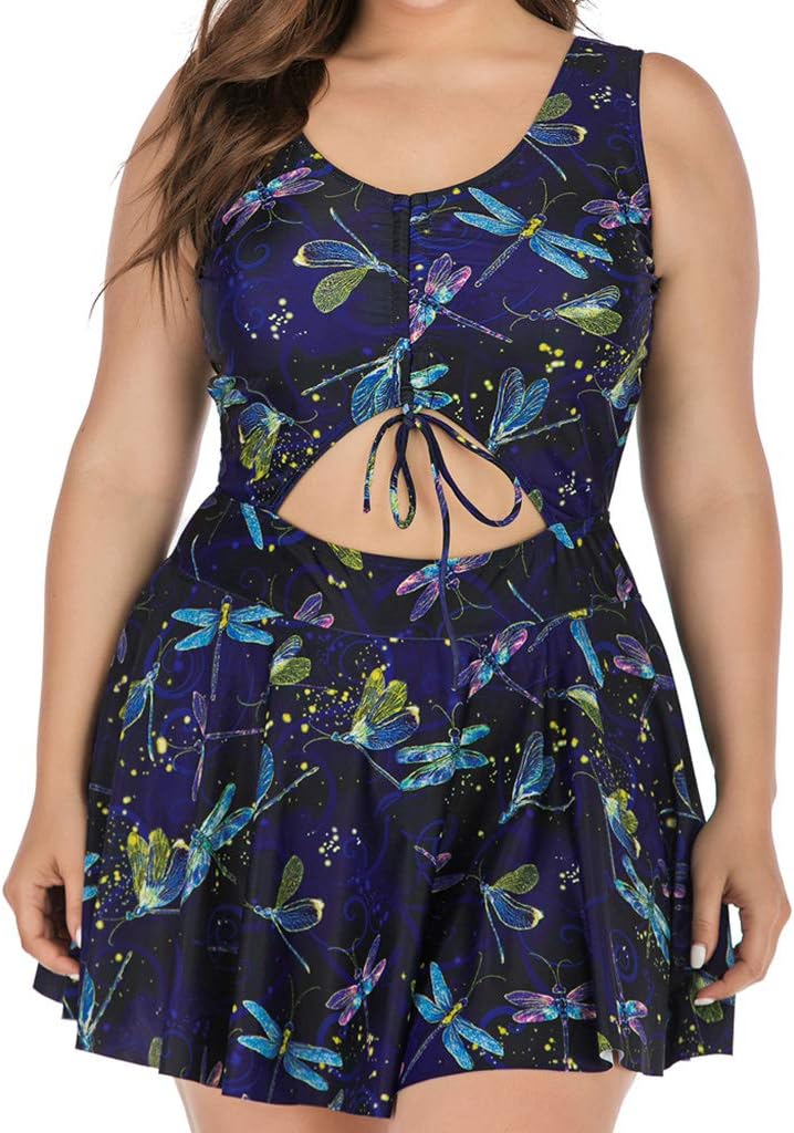 Wellwits Women's Plus Size Cutout Swim Dress Swimsuit