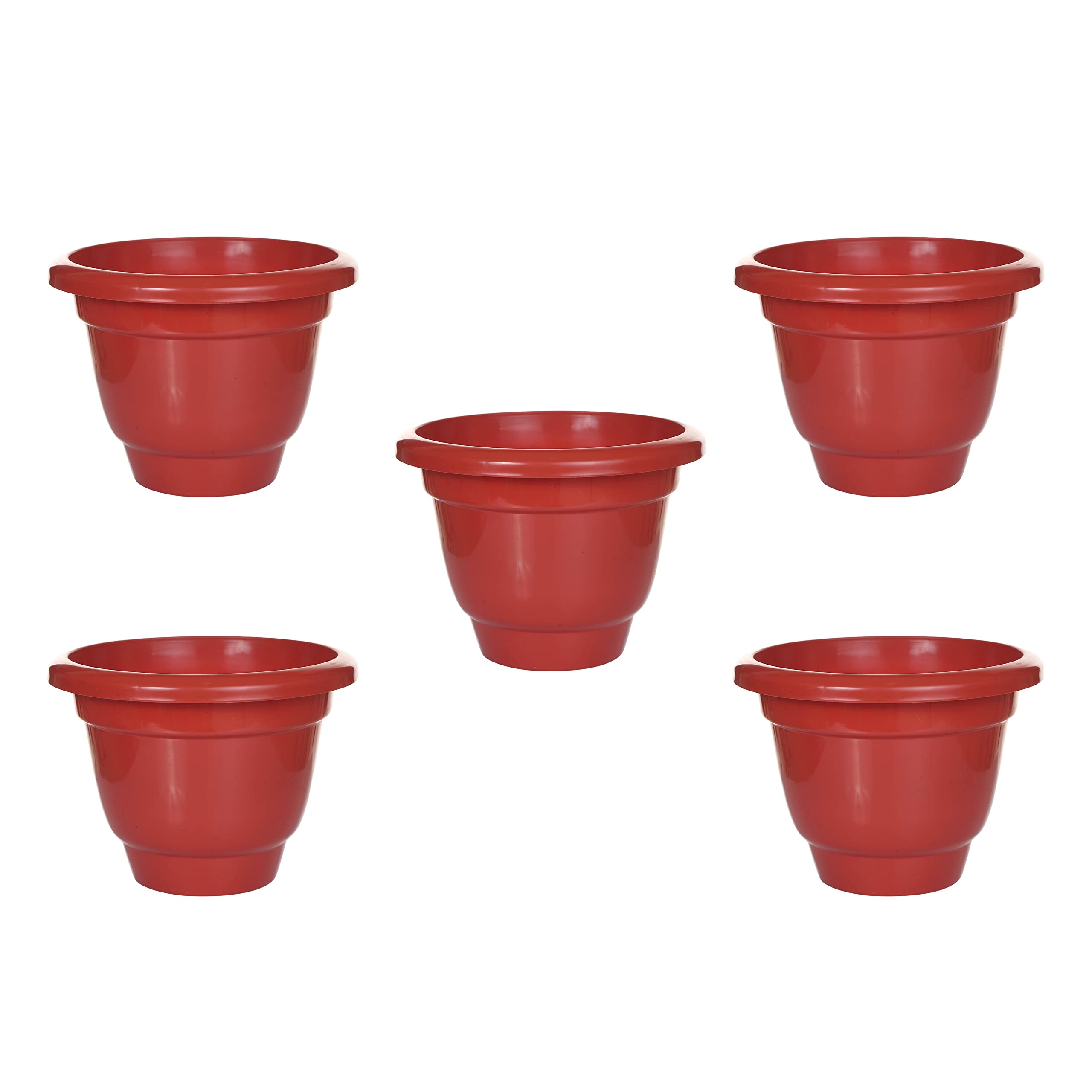 SOLIDA Plastic Flower Pot for Balcony 10 Inch Heavy Duty Plastic Flower Pot Plant Pot Plant Container Set Plastic Planter Gardening Pots for Garden Balcony Indoor Outdoor House Terracotta (Pack of 5)