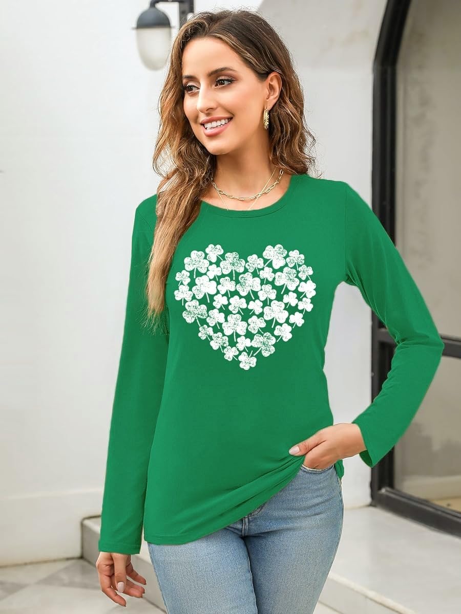 St Patricks Day Shirt Women Lucky Irish Shamrock Clover Long Sleeve Happy St Patrick’s Day Print Tshirts - Image 2