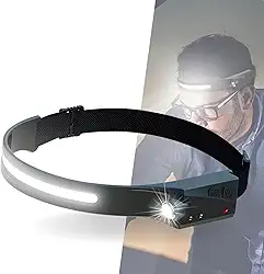 Lanterna de Cabeça LED Recarregável USB com Sensor de Movimento, Iluminação 230° COB, IPX4 Resistente à Água, Leve e Ajustável para Camping, Trilhas, Corrida e Trabalho