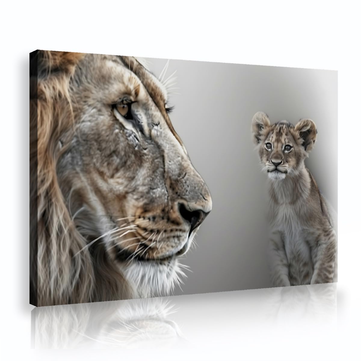 YUNART Lion Family Canvas Wall Art Lion and Cub Picture Prints African Wildlife Pictures Nursery Lion Paintings for Office Bedroom Decor 45x68cm Innerframe