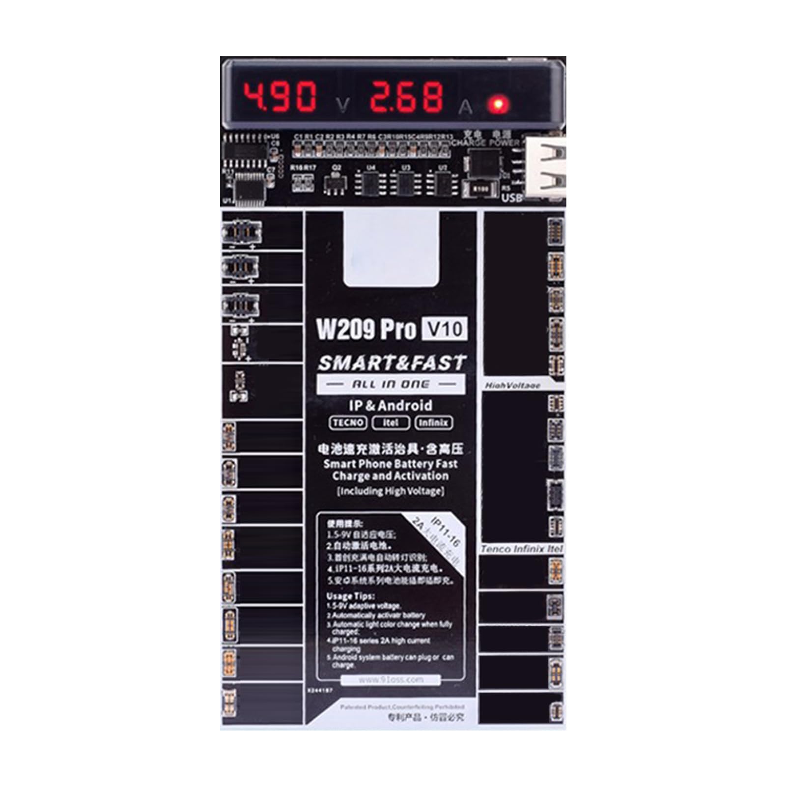 Scheda attivazione della batteria W209 V10 con monitoraggio in reale per circuito del tester per la ricarica rapida del telefono Appassionati fai da te