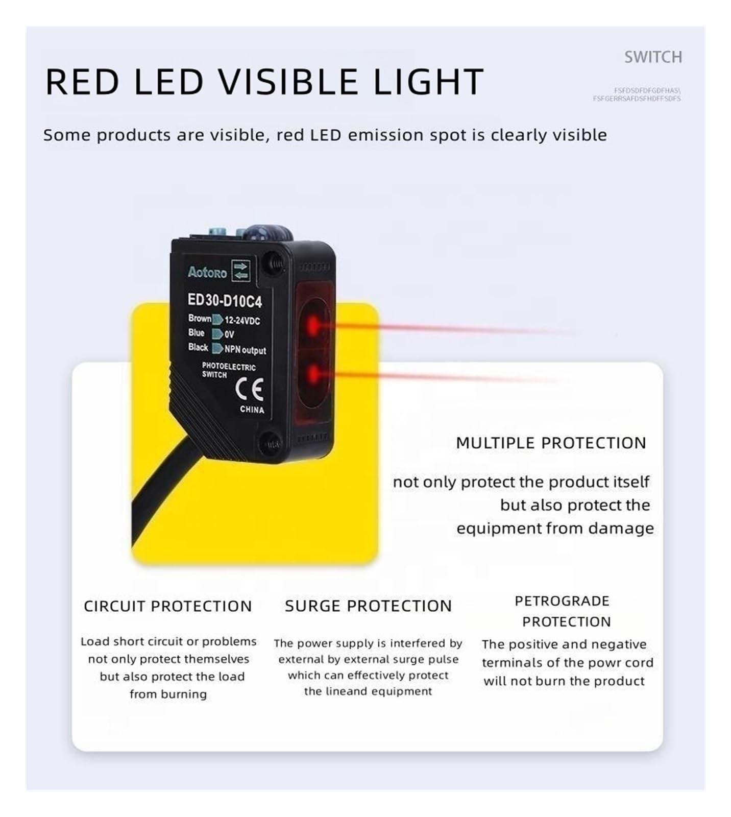 LED de luz visible roja ED30-D30B4 E3Z-D81 Interruptor fotoeléctrico Sensor de luz Distancia de interruptor