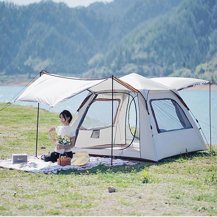 Carpa de camping con toldo, apertura rápida automática, portátil miniatura 3