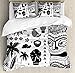Ambesonne Tiki Bar Duvet Cover Set, Composition Palms Pineapple Paradise Vintage, Decorative 3 Piece Bedding Set with 2 Pillow Shams, King Size, Black White