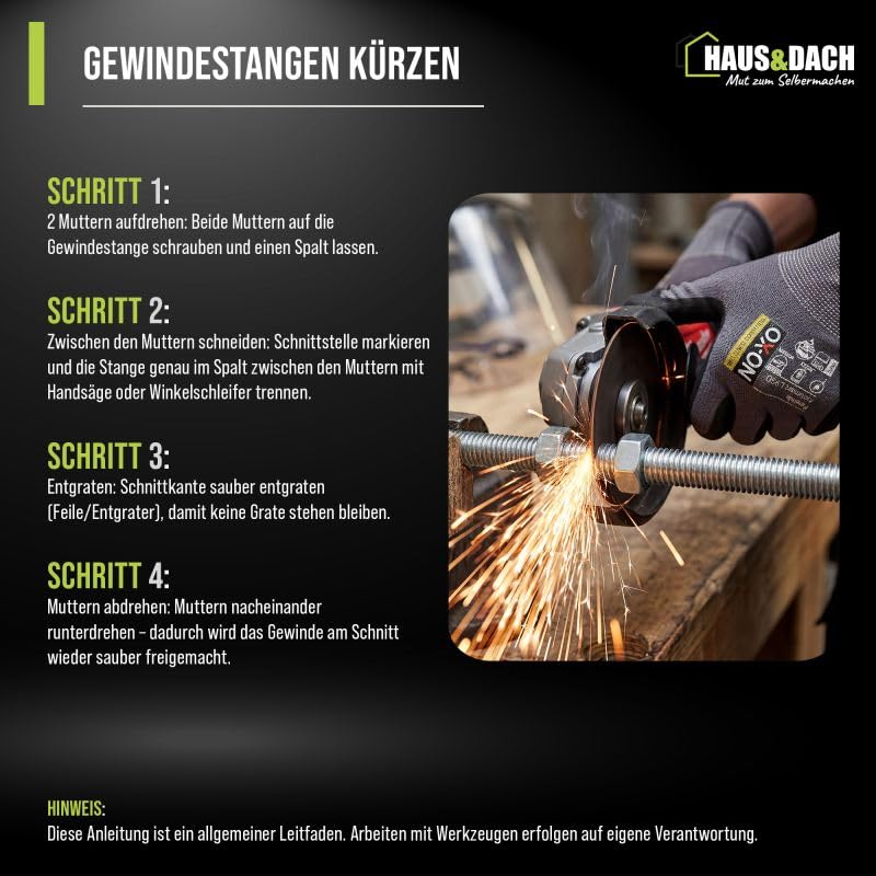 HAUS&DACH Gewindestange M12x2000 mm DIN 975 - Gewindestab für Montage, Bau & Befestigung, Edelstahl A2 - 1 Stk.