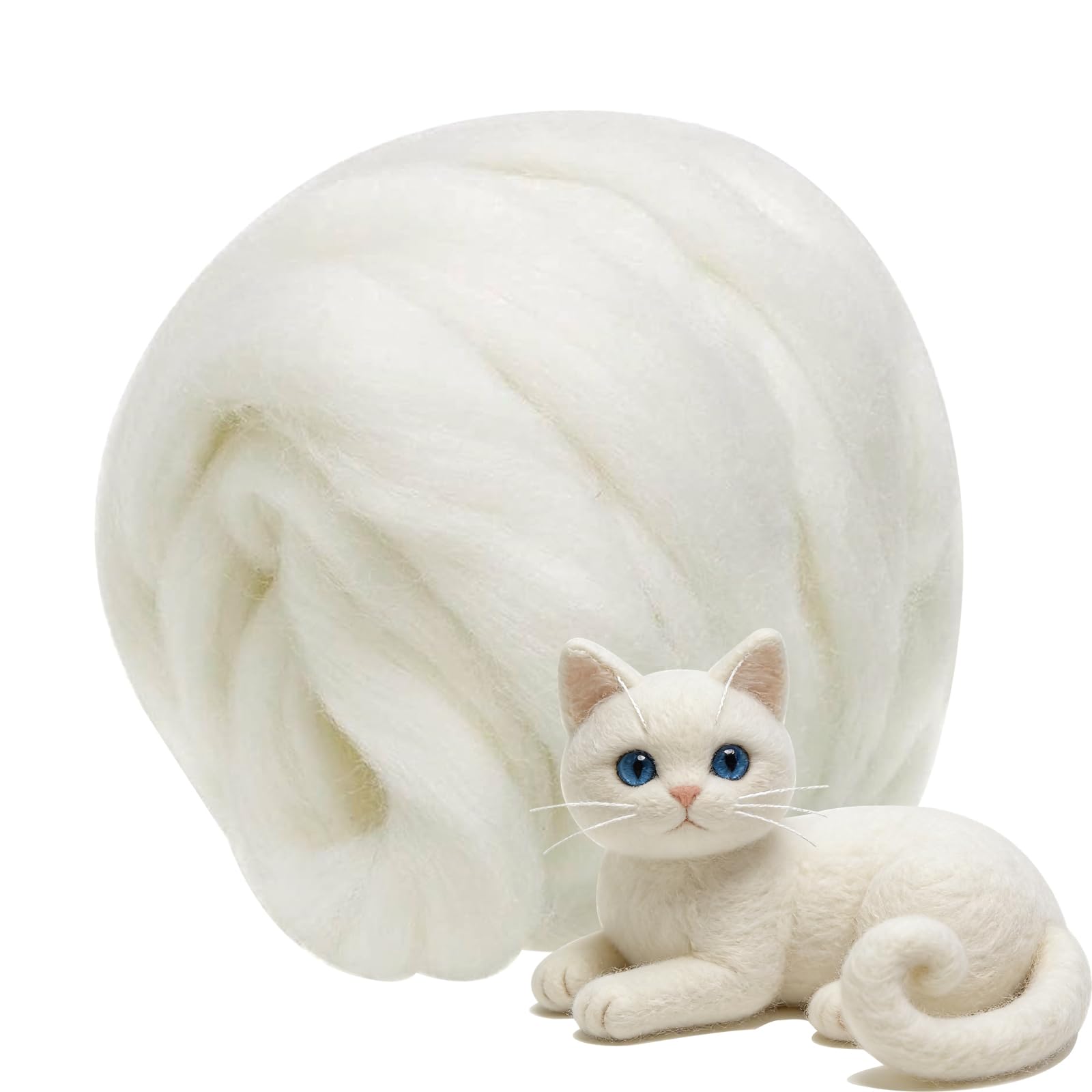FYANER Felting Wool, Needle Felting Wool, 3.5oz Black Needle Felting Wool Roving for Needle Felting, Wet Felting, Spinning & Tapestry DIY (White)