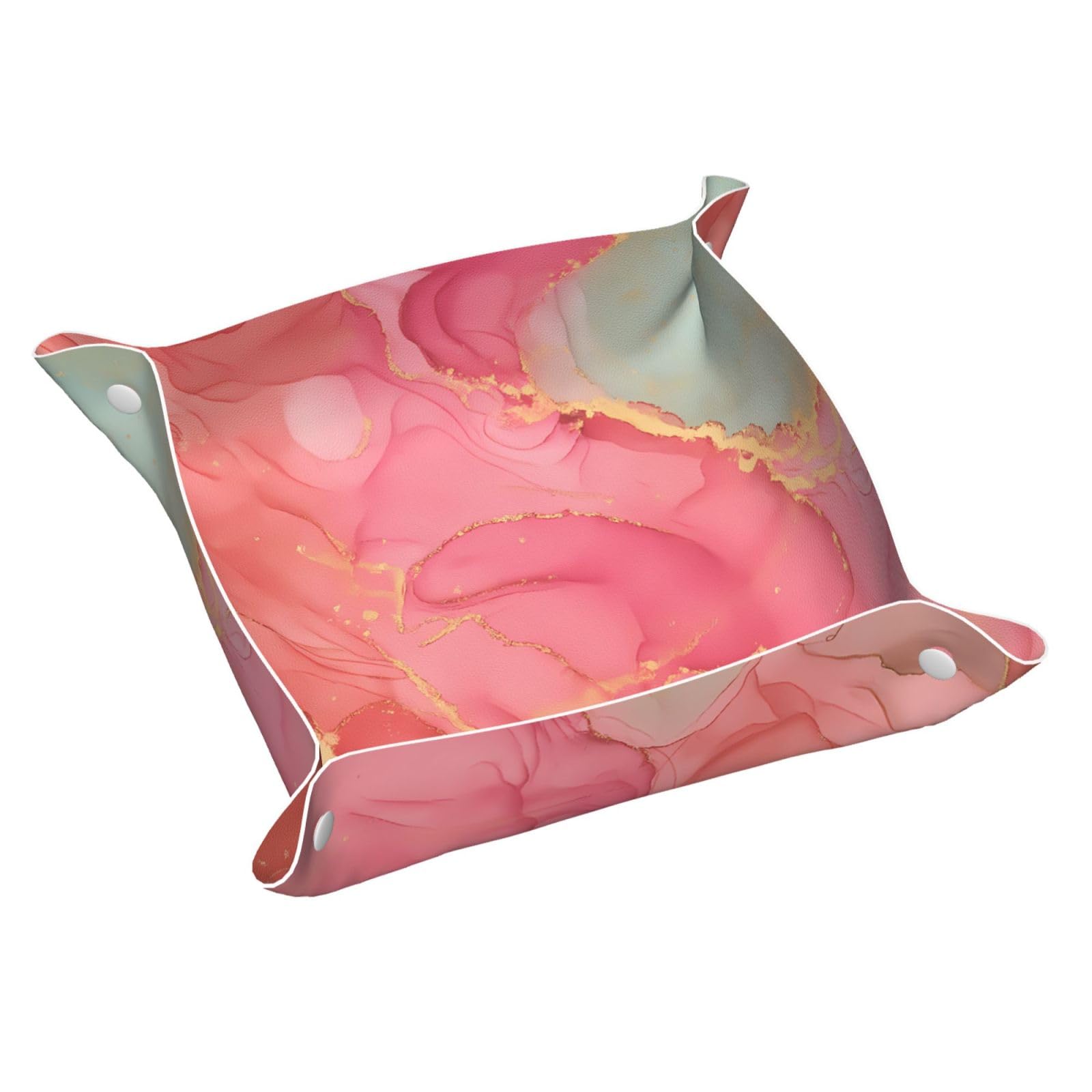 HLBSDM Pink and Cyan Watercolor Marble Tray Men's Leather Valet Parking Portable Entrance Trays Bedside Storage Box