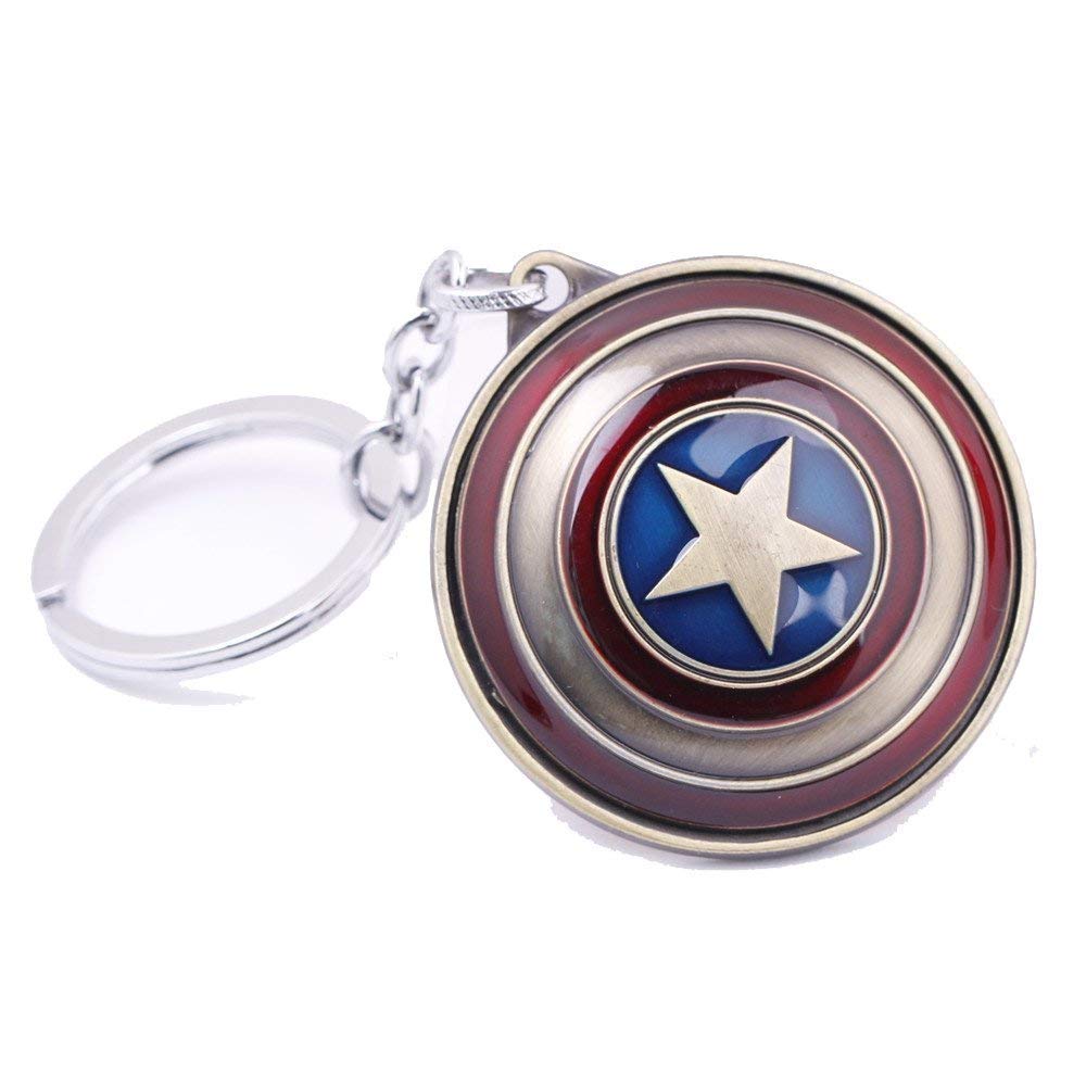 KitschylaneRevolving | Rotatable Captain America Shield Spinner Rotating Avenger Captain America Key Chain (Bronze/Red)