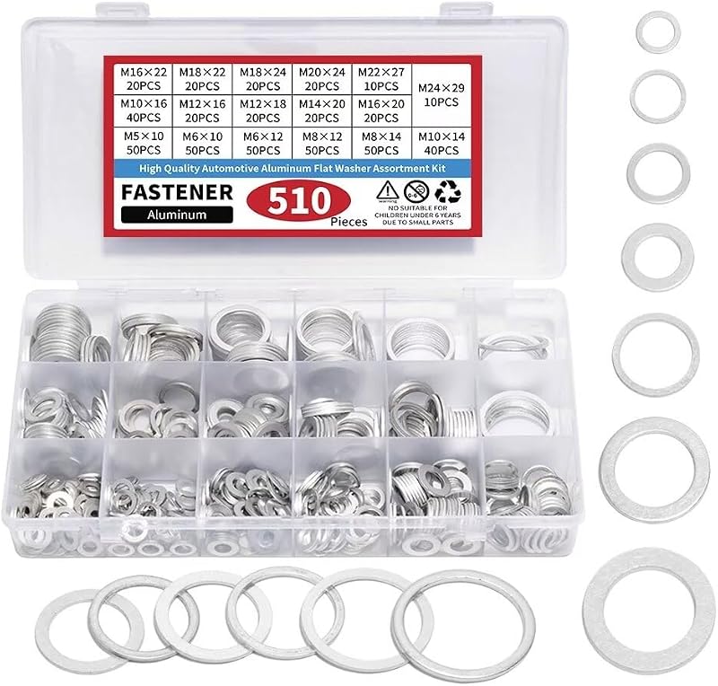 Kit de Arruelas de Vedação para Bujão de Óleo AIMUNOK M5–M24 em Alumínio – 510 unidades