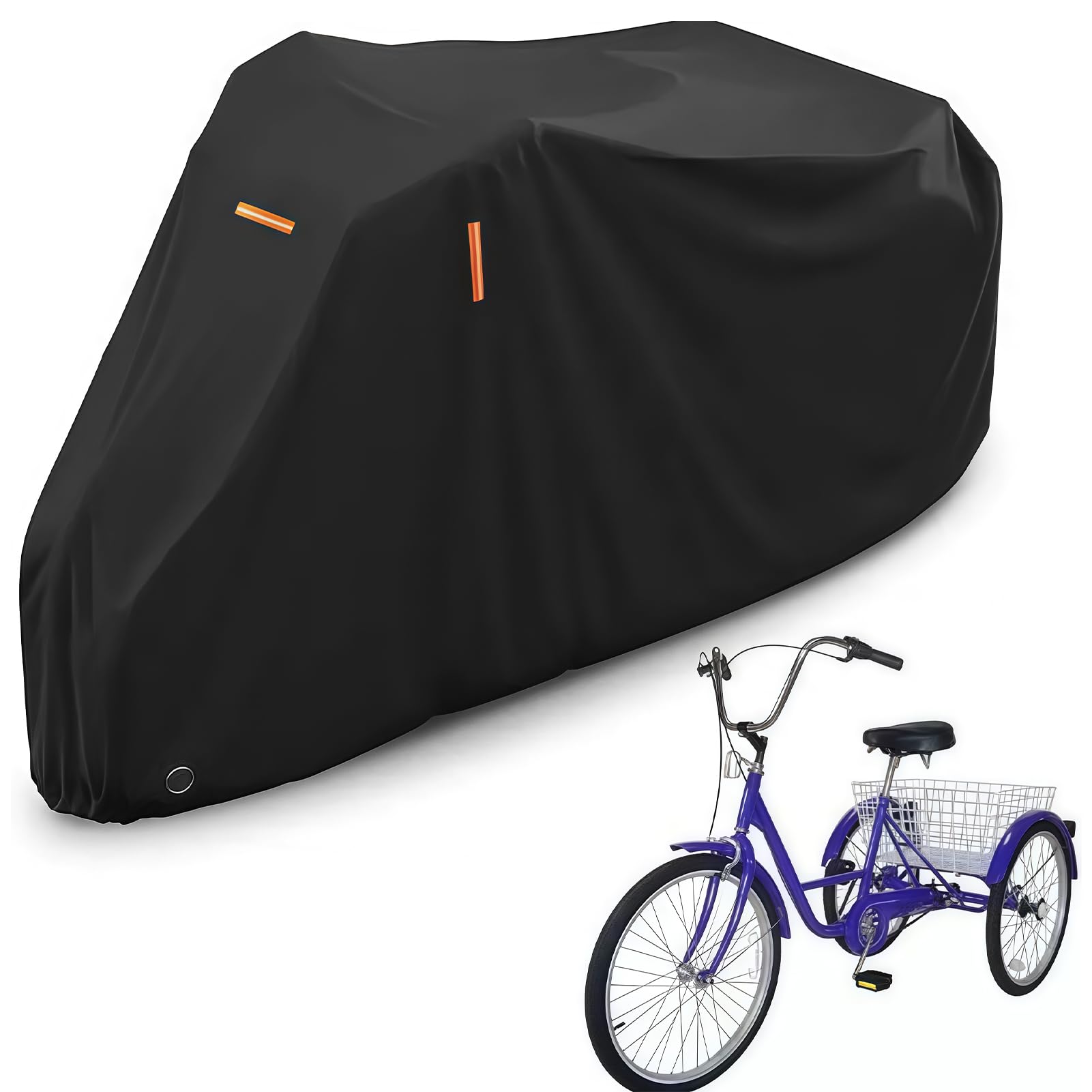 letsinstyle 210D Adult Tricycle Cover, 74.8 x 29.9 x 44 Inch 3 Wheeled Bike Outdoor Storage Cover, Black Dustproof Bike Cover for Outdoor Mountain Road Bikes Storage Dust Wind Proof