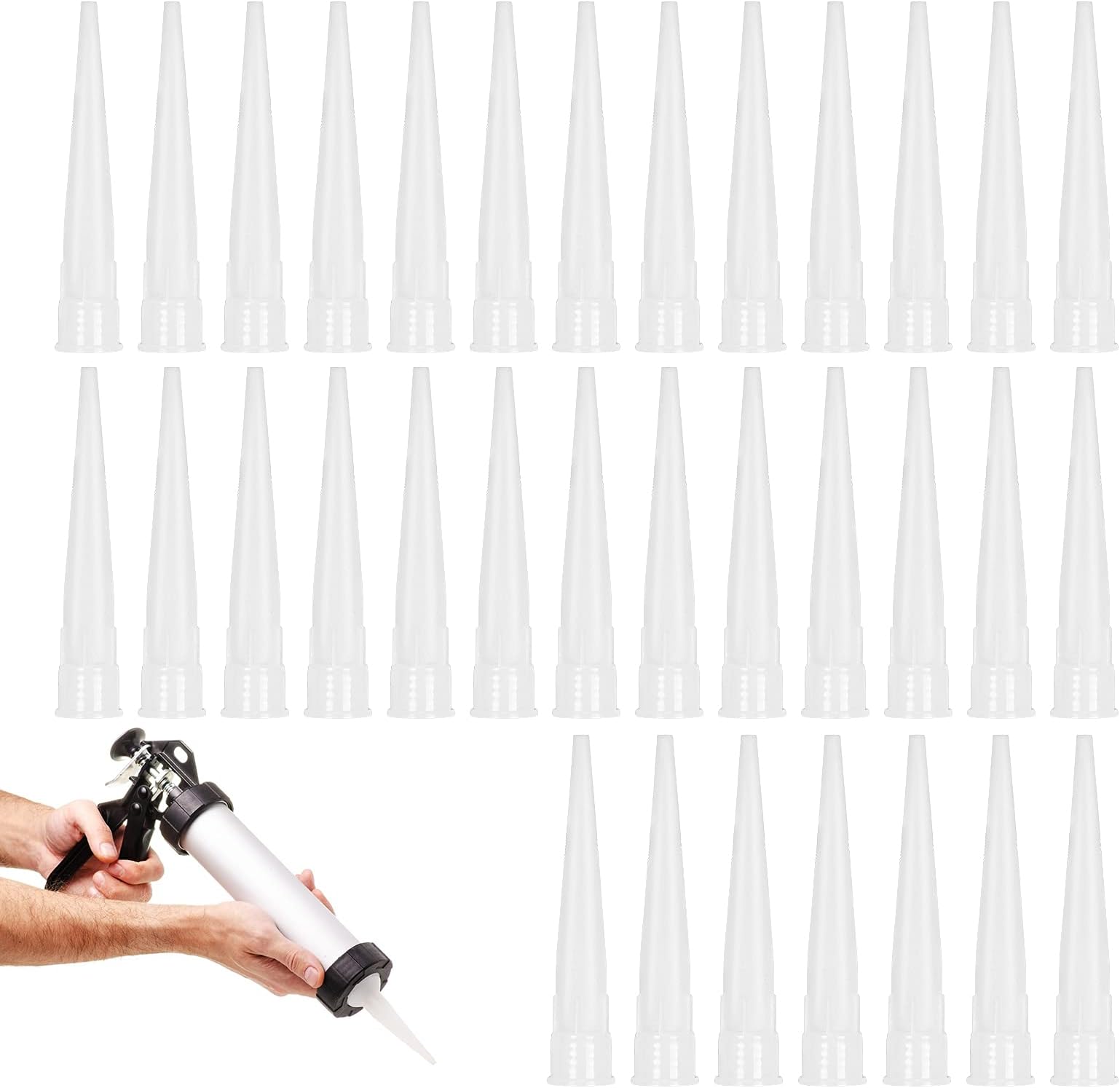 LOOPES 40pcs Silicone Nozzles Spare Silicone Tube Nozzles Screw-on Caulking Gun Nozzle Replacement Nozzles for Silicone Adhesive Sealant, Replacement Extension Tools