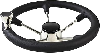 MARINE CITY - Volante de Acero Inoxidable con Mango de Espuma para Barco (33 cm de diámetro), Color Negro