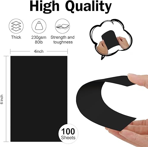 Miniatura 2 de Paquete de 100 tarjetas de índice negras en blanco de 4 x 6 pulgadas, cartulina pesada de Goefun de 80 libras sin forro para tarjetas de Halloween