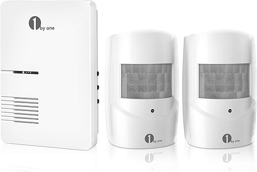 1byone Driveway Alarm, Home Security Alert System with 36 Melodies, 1 Plug-in Receiver and 2 Weatherproof PIR Motion Detector, 1000ft Wireless Transmission Range and 24ft PIR Detection Range