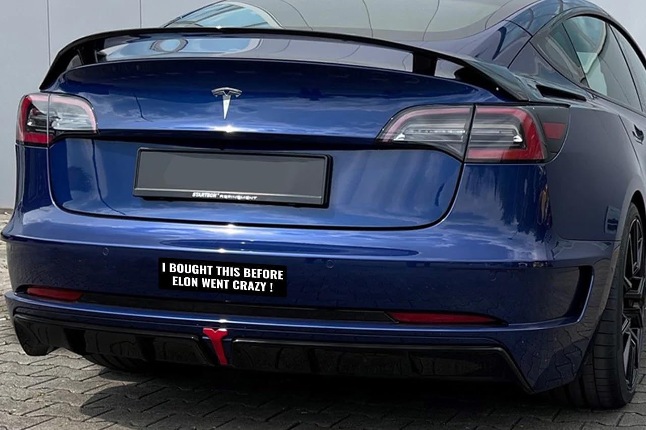 2pcs Funny Tesla Owners Bumper Sticker, I Bought This Before Elon Went Crazy Elon Musk Regret Design, Car Decal Accessory Original Viral Sticker Tesla Owner (Elon Went Black & White)