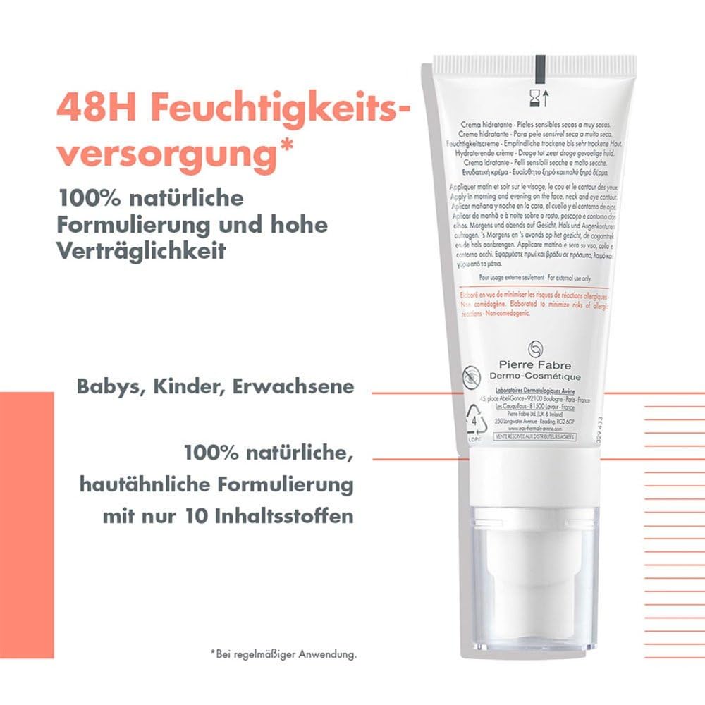 Avène Tolerance Hydra-10 Feuchtigkeitscreme für empfindliche, trockene bis sehr trockene Haut, 40 ml Kremowa