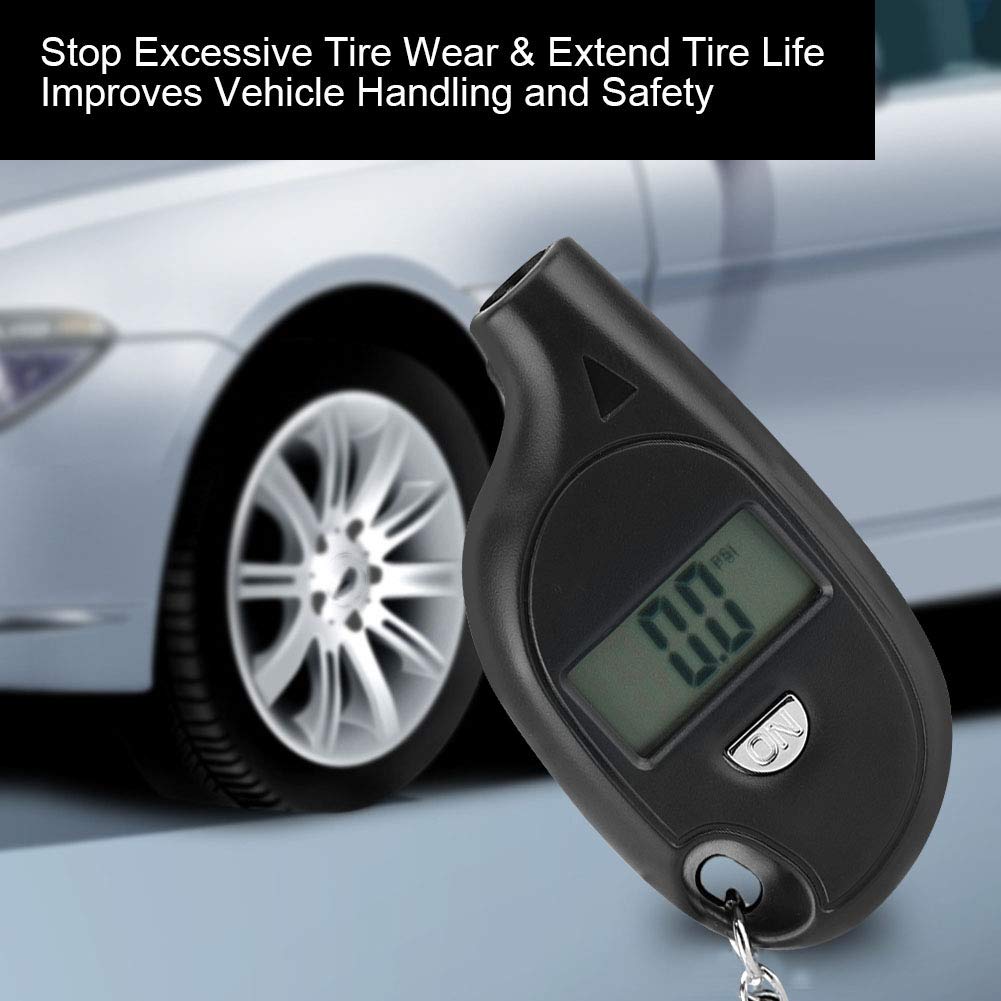 Car Digital Tire Pressure Gauge, 5-150PSI Mini Digital LCD Tire Tyre Air Pressure Gauge Tester with Keychain