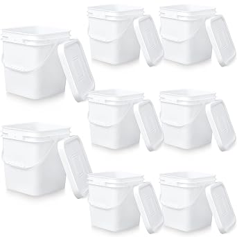 Mumufy 8 Pcs 3.5 Gallon Square Food Grade Bucket with Lid Square Bucket Pail Plastic Handles for Long Term Food Storage, Camping, Fishing, Home Organization Easy Stack and Store White