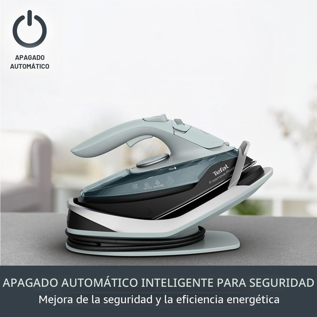 Tefal Freemove Power FV6672G0 - Plancha de vapor inalámbrica - 2600 W, 40 g/min de vapor continuo, 220 g, recarga de 11 segundos, ligera 960 g, suela de cerámica, apagado automático, antigoteo