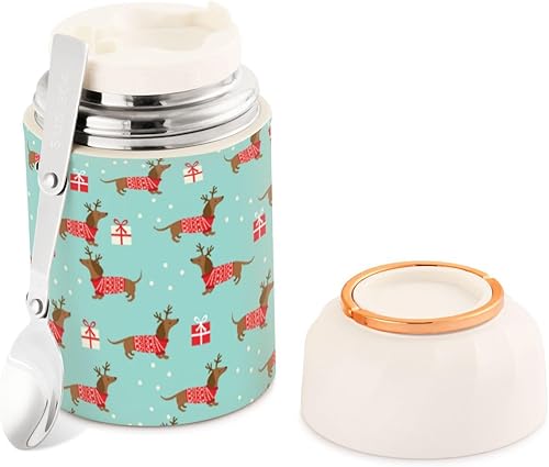 Christmas Winter Dachshunds Dogs Food Jar with Spoon Stainless Steel Vacuum Insulated Food Container 17 oz Food Thermos for Hot Food