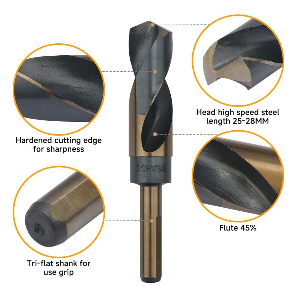 Hoteche Set di punte per trapano HSS da 1/2" – Set di punte in metallo di alta qualità con diametro di 14 – 25,5 mm – Ideale per acciaio inossidabile, acciaio cromato e tubi quadrati, confezione in