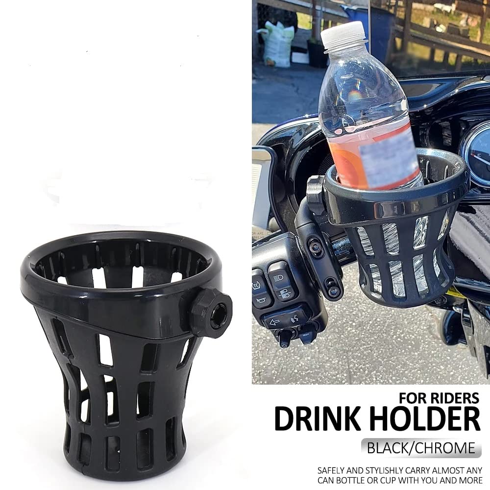 Halifu Motorcycle Handlebar Cup Holder Drink Mounted for Harley Dyna Softail Electra Glide 1996-up for Honda Goldwing GL1800 Handlebar Cup Holder Drink with mesh Holder (142 MM Black)