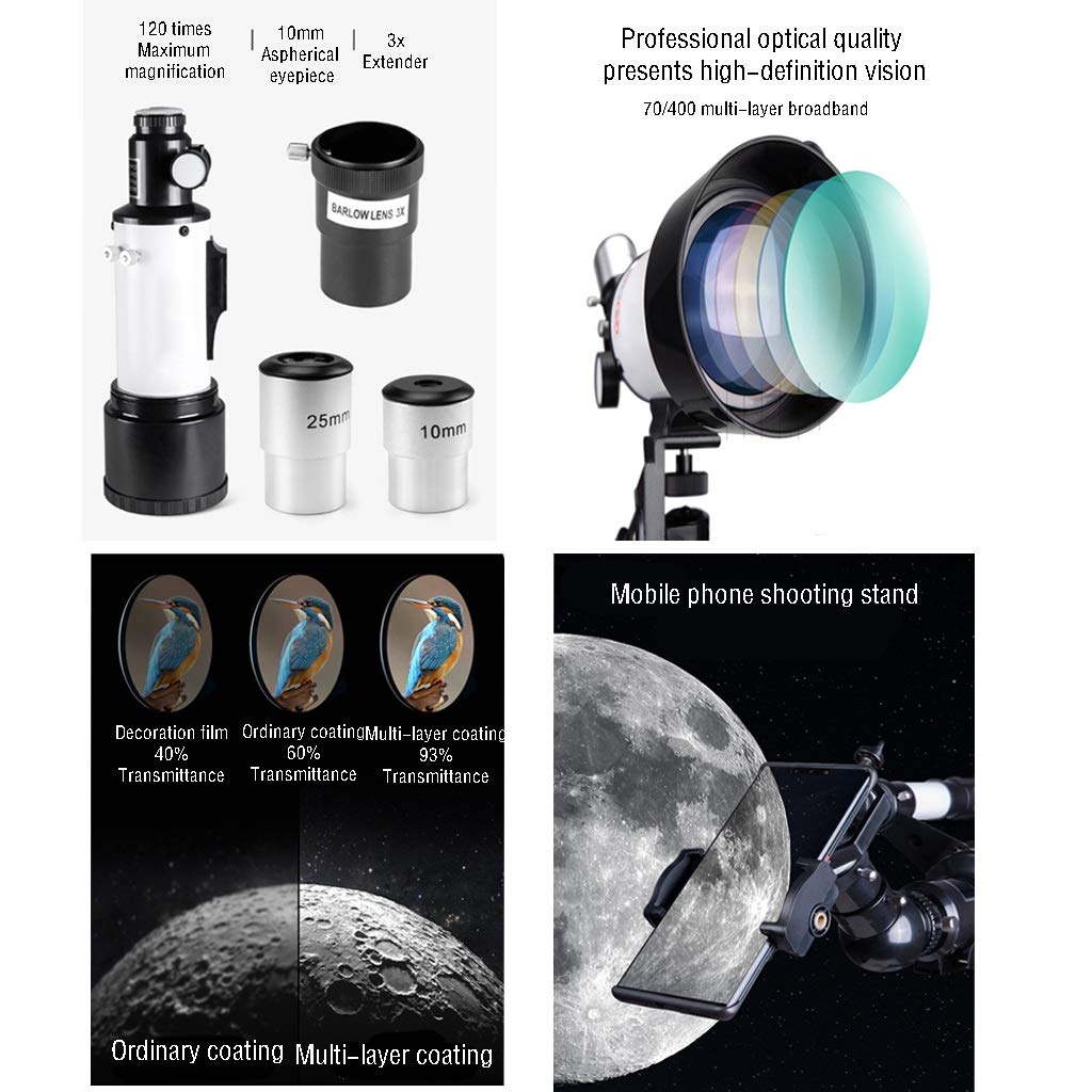 ARCH Telescopio Refractor, Telescopio For Niños Y Principiantes De 70 MM De Abertura De 400 Mm Telescopios Astronómico, Telescopio Portátil De Viaje For El Adulto con El Morral, Mejor For Los Niños