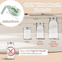 Vista 5 de Paquete de 2 tapas para frascos Mason de boca ancha en forma de V con asa, tapa con pico vertedor para frasco Mason con tapa abatible extendida