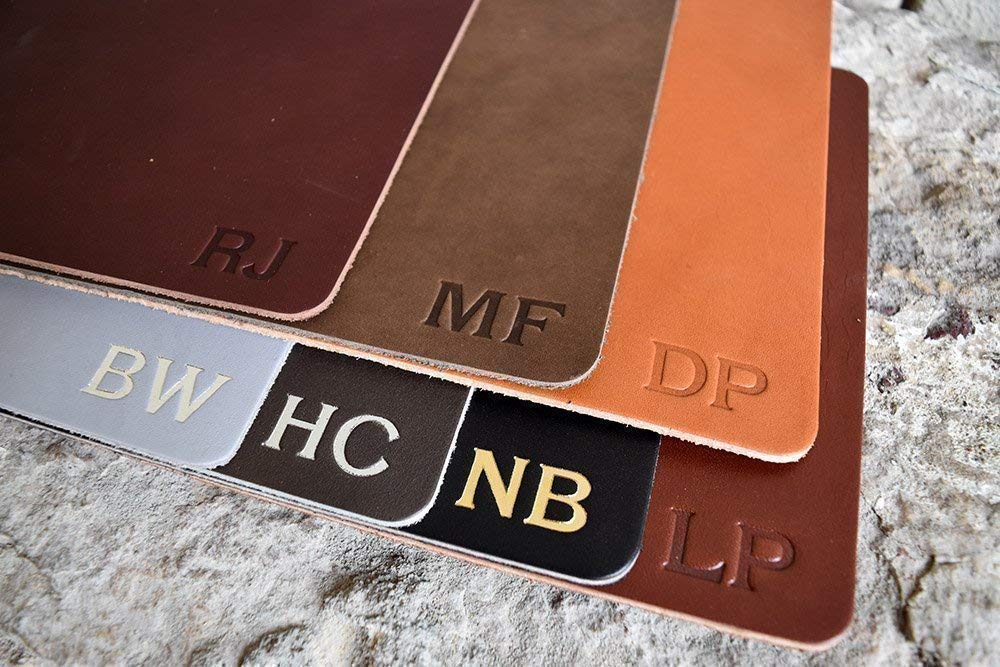 Customized Leather Mouse Pad | WFH | Personalized Monogrammed Initials | 7.5 x 9 In. | Classic | High Quality | Brown, Black, Tan, Gray & Red | Great Gift | Genuine Leather | Made In USA | Ships Free