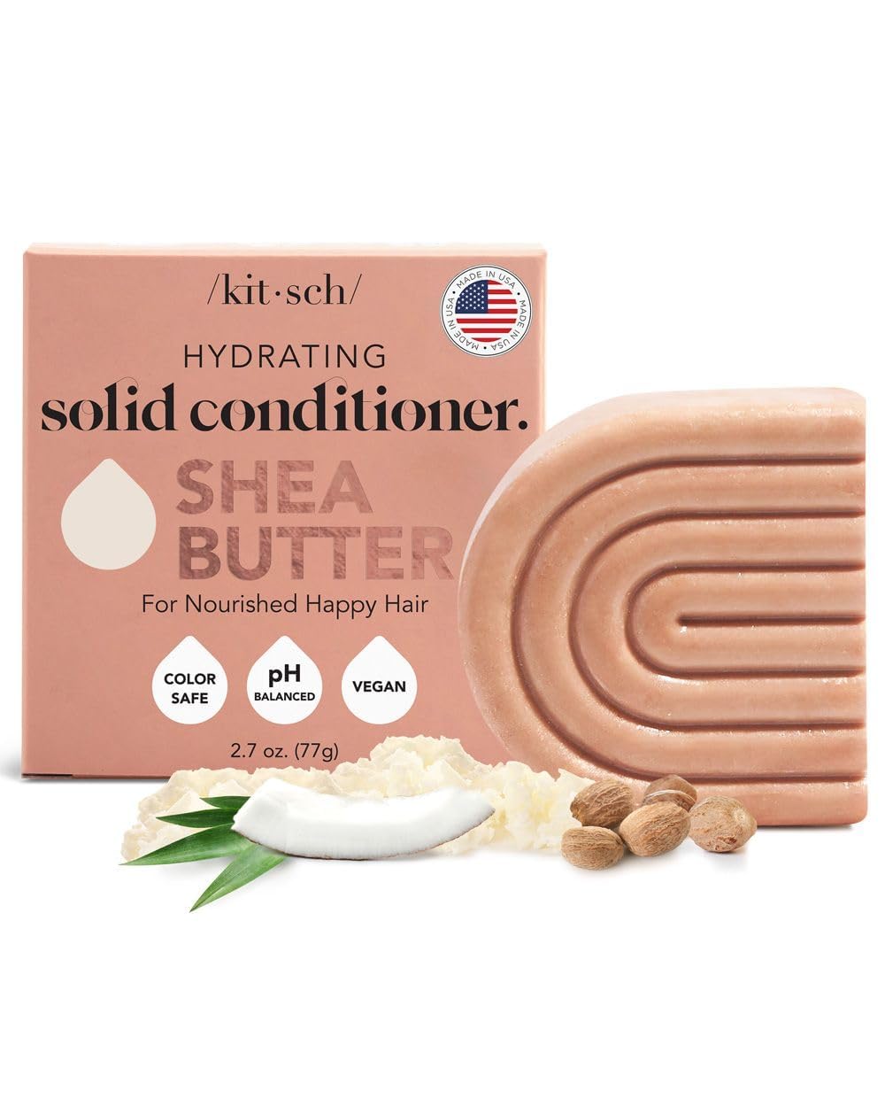 Kitsch Shea Butter Conditioner Bar – Shea Moisture Conditioner for Soft, Hydrated Hair – Solid Hair Conditioner for Hair Care – Paraben, Sulfate & Silicone-Free, Vegan, Made in USA - 2.7 oz