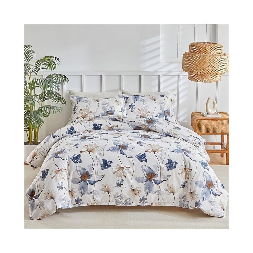 VHKJewE Reversible Botanical Floral Duvet Cover Set with Zipper Closure, 3 Pieces Soft Breathable Bedding(135 * 200cm)