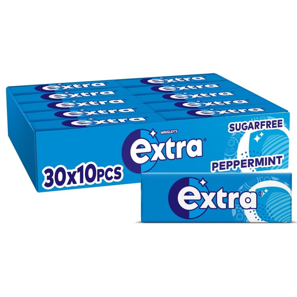 EXTRA Peppermint Sugar Free Chewing Gum - Long-Lasting, Fresh Flavour - With Xylitol to Support Healthy Teeth and Gums, 30 Packs of 10 (300 Pieces)