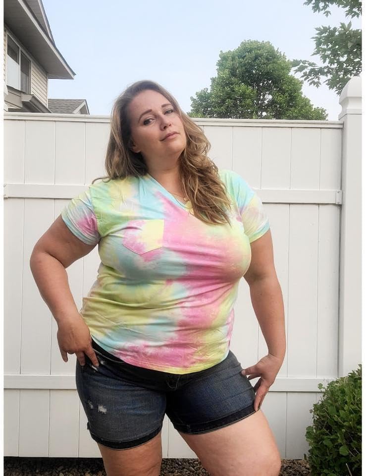 TIYOMI Plus Size Tops for Women Short Sleeve Shirts V Neck Summer Basic Casual Soft Tunic Tie-dye/Floral/Aniaml Color XL-5XL - Image 7