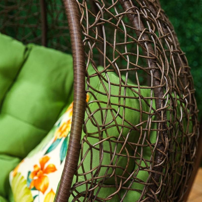 Image of HUMAIRA OUTDOOR FURNITURE Single Seater Swing Chair with Stand & Cushion Outdoor Indoor Balcony Garden Patio,Powder Coated Frame,UV Protected Wicker (Swing-Brown /Cushion-Green)